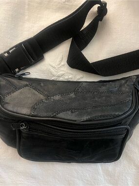 Vintage Black Leather Fanny Pack